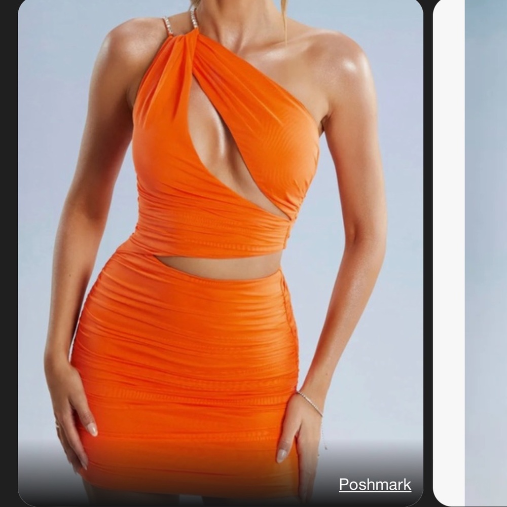 Oh Polly Asymmetric Draped Cut Out Mini Dress